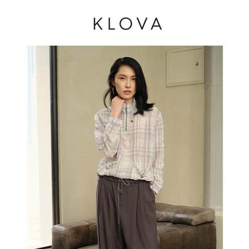 柯罗芭春秋小立领格纹抽绳衬衫 【H】 TW5039(BUN) ￥1590