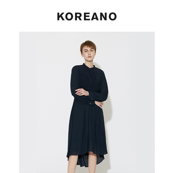 柯利亚诺春秋专柜同款青黛蓝色立领收腰连衣裙  LW3443B ￥3190