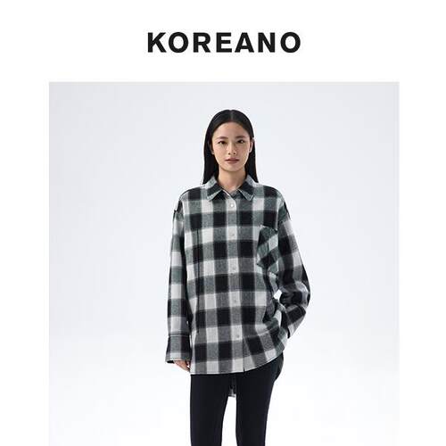 【KOREANO】春秋黑白格纹落肩棉衬衫  MZ46101(JUN)