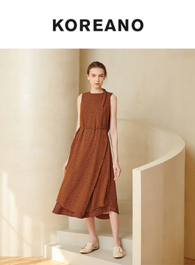 柯利亚诺夏季专柜同款焦糖色修身A摆无袖长款连衣裙  LW0813(JUN)