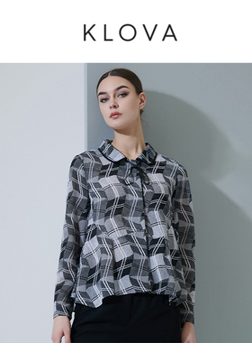 柯罗芭夏季专柜同款黑白格纹娃娃领系带小A字衬衫  CT3340(9VUN)