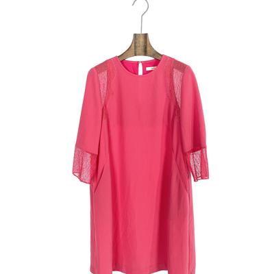 23夏新品刺绣装饰红真丝连衣裙