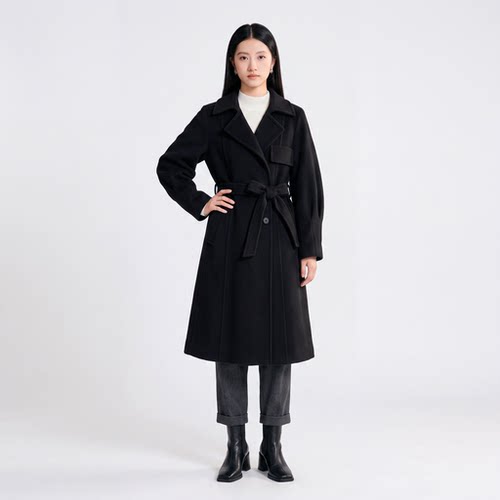 柯利亚诺冬季奥莱专柜高级感黑色羊毛大衣 FY4495(JUN)A ￥3990