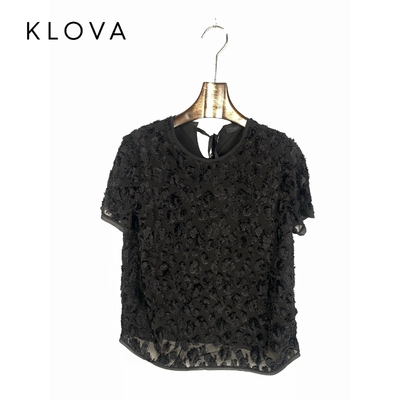 柯罗芭夏季专柜同款黑色时尚立体提花T恤  TW5637(GUN) ￥3590