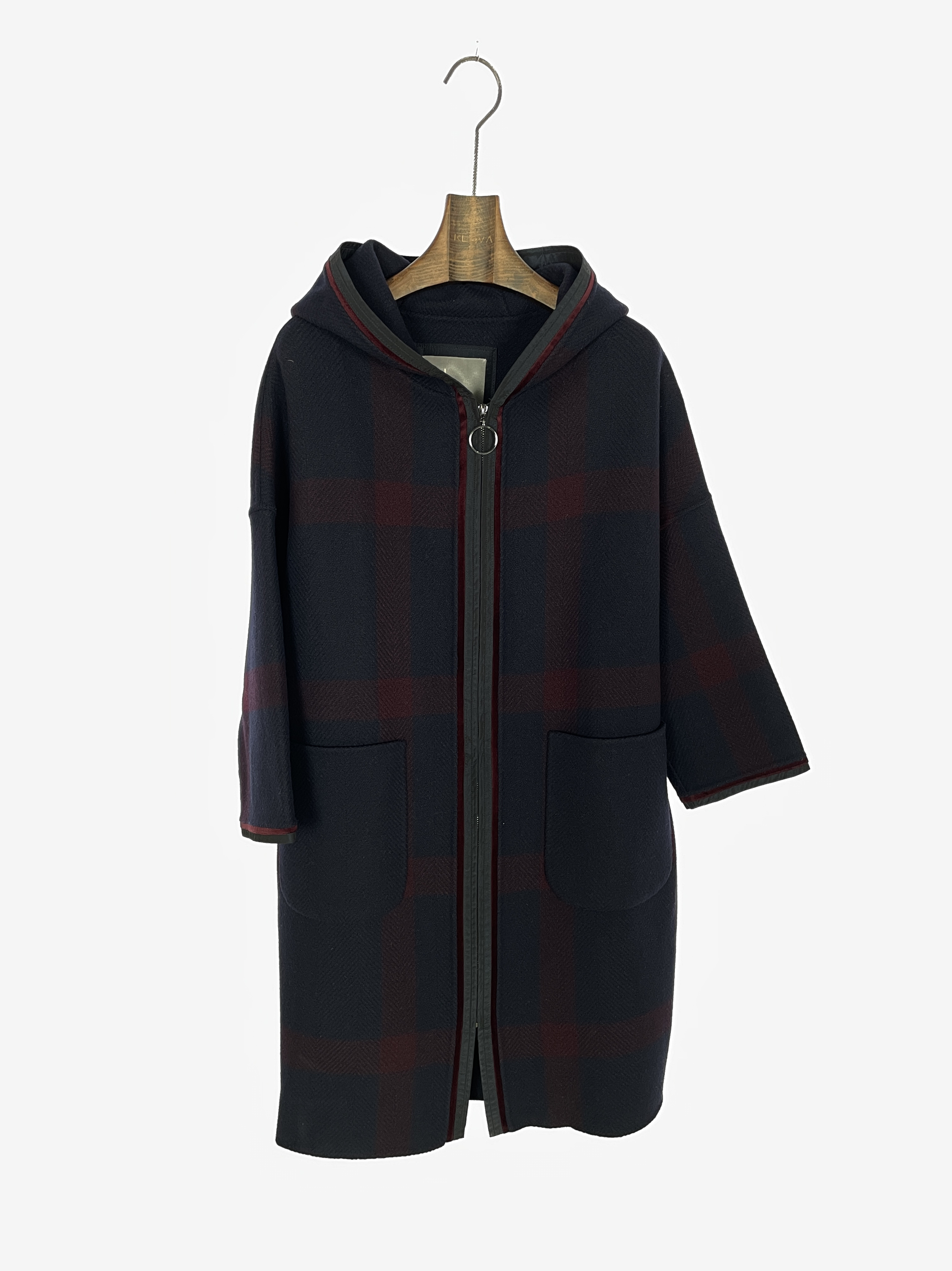 柯罗芭冬季专柜同款藏蓝色格纹H型连帽大衣 2019 FY5134 ￥13900