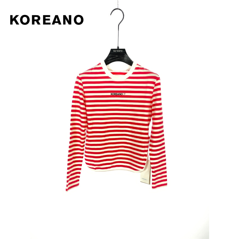 柯利亚诺春秋专柜同款桃红色条纹针织圆领长袖T恤  TT6306B ￥990