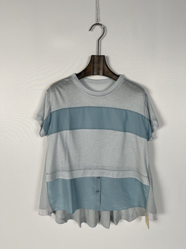 柯罗芭夏季专柜同款浅蓝圆领拼接T恤  TT1227 ￥3390