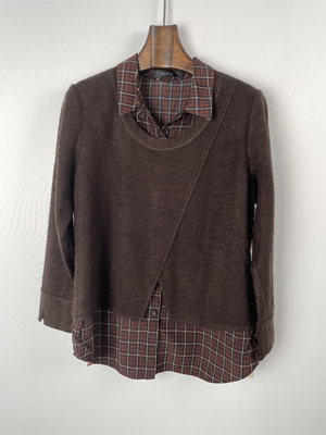 柯罗芭冬季专柜同款衬衫式假二件套拼接T恤  TT1081 ￥3590