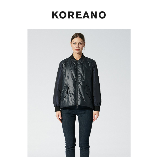 柯利亚诺冬季专柜同款 针织棒球领拼接茧型羽绒服  YS2980(UNE)B