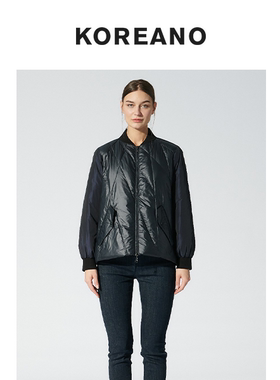 柯利亚诺冬季专柜同款 针织棒球领拼接茧型羽绒服  YS2980(UNE)B