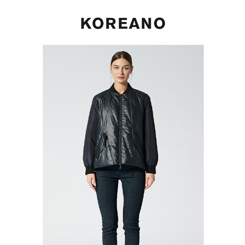 柯利亚诺冬季专柜同款 针织棒球领拼接茧型羽绒服  YS2980(UNE)B