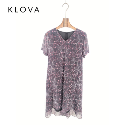 柯罗芭夏季专柜同款黑粉花小圆领连衣裙 2019 LT5580C ￥3390