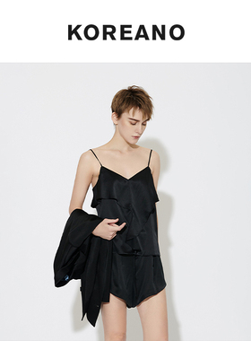 柯利亚诺夏季专柜同款 优雅黑色桑蚕丝荷叶边吊带   BW2451 ￥990