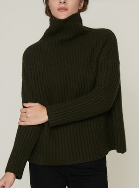 柯利亚诺冬季专柜同款橄榄绿H型高领长袖套头帽毛衫  HR9486G