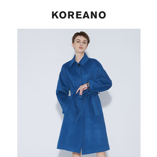 柯利亚诺冬季专柜同款孔雀蓝色大落肩翻领羊毛大衣  FY4244(JUN)B