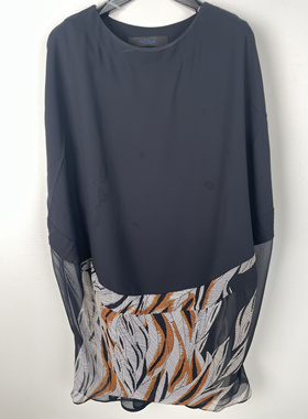 柯罗芭春秋专柜同款蓝黑色经典拼接连衣裙  LW8182B ￥3380