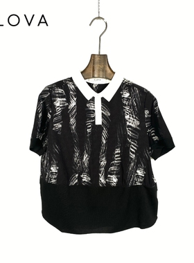 柯罗芭夏季专柜同款黑白色真丝拼接短袖衬CW0026(9VUN)吊牌2390