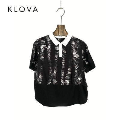 柯罗芭夏季专柜同款黑白色真丝拼接短袖衬CW0026(9VUN)吊牌2390