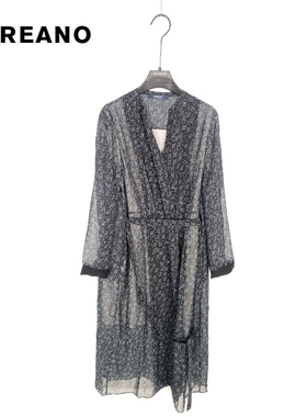 柯利亚诺夏季专柜同款V领长袖碎花长款收腰连衣裙  LW0252 ￥3880