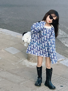 韩国波拉童装春秋冬女童时尚字母中长款毛衣韩版时髦亲子装母女装