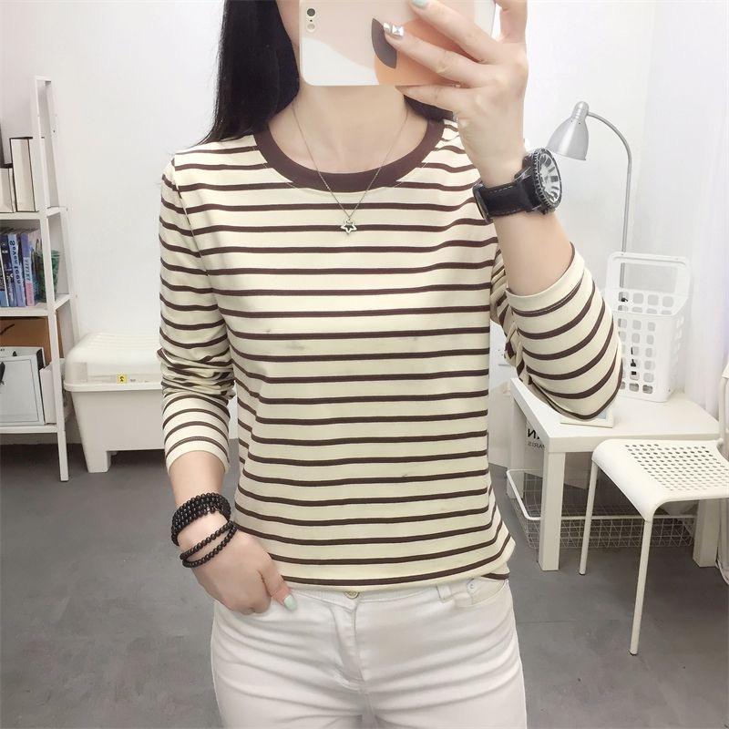女士秋季圆领纯棉长袖t恤2024秋季新款宽松百搭外穿打底衫上衣薄