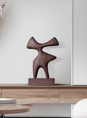 样板间抽象艺术实木雕塑客厅电视柜玄关装饰摆件设计师款软装饰品