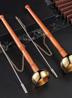 佛堂寺庙家用纯铜引磬木柄档子台湾木鱼合子法器佛具手磬铜磬铜庆