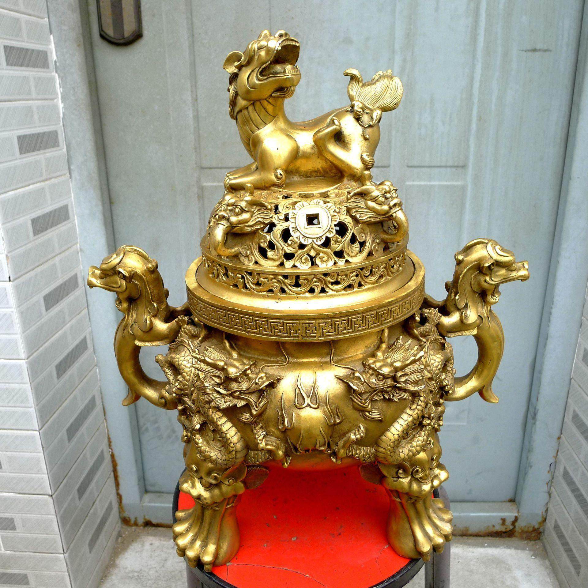 纯黄铜香炉仿古香薰炉家用室内檀香炉九龙天狗薰香炉佛堂供佛大号,家居饰品,铜雕画,淘宝优惠券,粉丝福利购,淘宝优惠卷