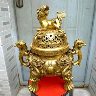 纯黄铜香炉仿古香薰炉家用室内檀香炉九龙天狗薰香炉佛堂供佛大号