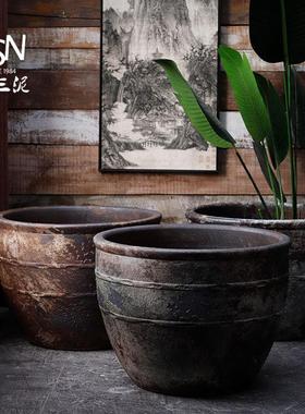 御三泥陶瓷大水缸鱼缸斑驳复古做旧仿青铜庭院门海酒店民宿室外缸