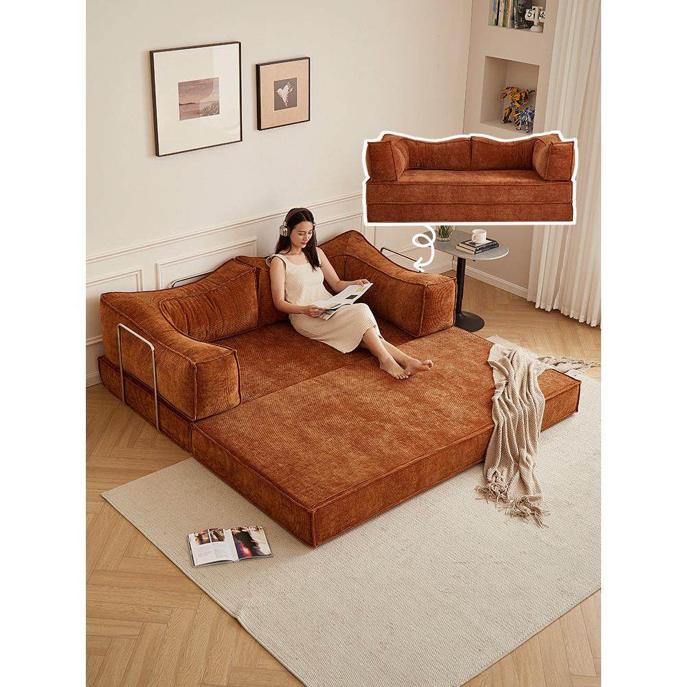 中古风布艺沙发模块小户型客厅双三人直排复古折叠两用布丁沙发床,住宅家具,布艺沙发,淘宝优惠券,粉丝福利购,淘宝优惠卷