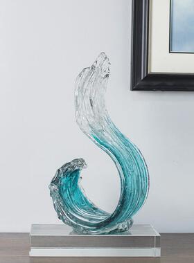 柏梵轻奢琉璃艺术风生水起摆件高档玄关办公室招财装饰品乔迁礼物