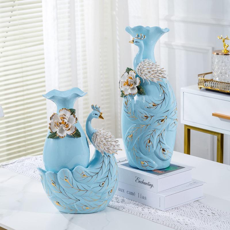 现代欧式家居饰品孔雀插花器瓶摆件客厅酒柜电视柜玄关创意摆设品
