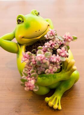 动物花盆创意可爱花园阳台装饰树脂青蛙蜗牛园艺多肉植物花盆装饰