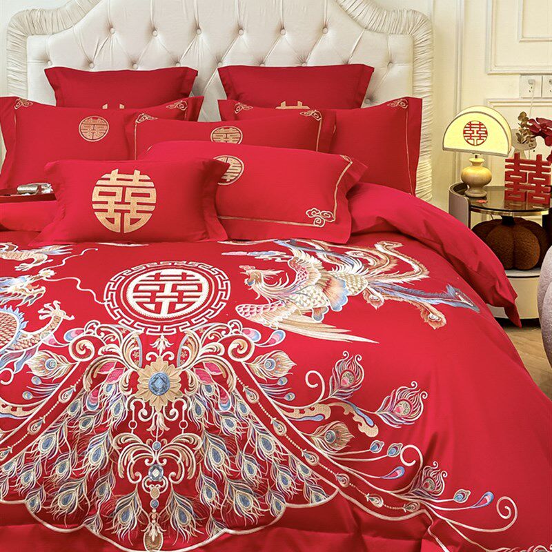 高级感新款龙凤刺绣婚庆四件套红色新婚被套床单高档X结婚喜被床,床上用品,婚庆床品套件,淘宝优惠券,粉丝福利购,淘宝优惠卷