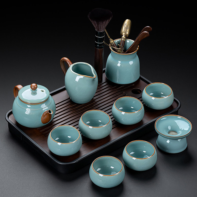 新款汝窑功夫茶具套装陶瓷茶壶盖碗茶杯茶盘轻奢高档X天青家用喝,餐饮具,整套茶具,淘宝优惠券,粉丝福利购,淘宝优惠卷