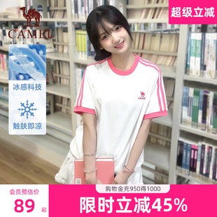 骆驼夏日T恤女纯棉短袖 情侣宽松复古运动休闲上衣女 2025夏季 新款