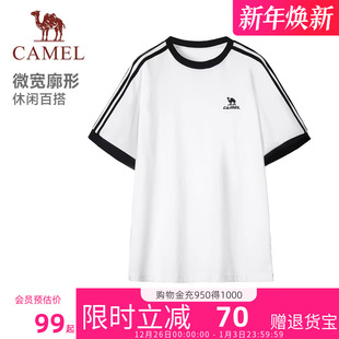 情侣复古宽松运动休闲上衣男 圆领新款 骆驼纯棉T恤女春夏季 短袖