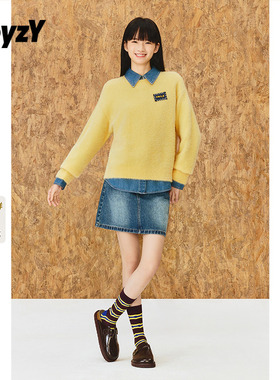 ToyzY软糯仿貂北极绒鹅黄色圆领毛衣女2025秋新款ZC35306060