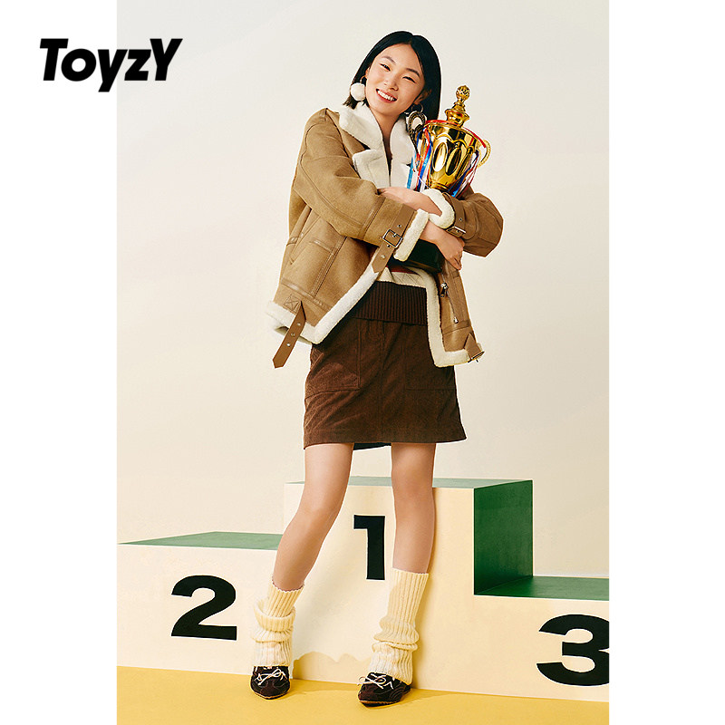 ToyzY醋酸混纺灯芯绒A字短裙