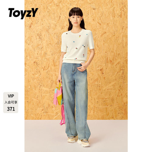ToyzY彩色串珠刺绣短袖针织上衣女夏季圆领薄款ZC35206510