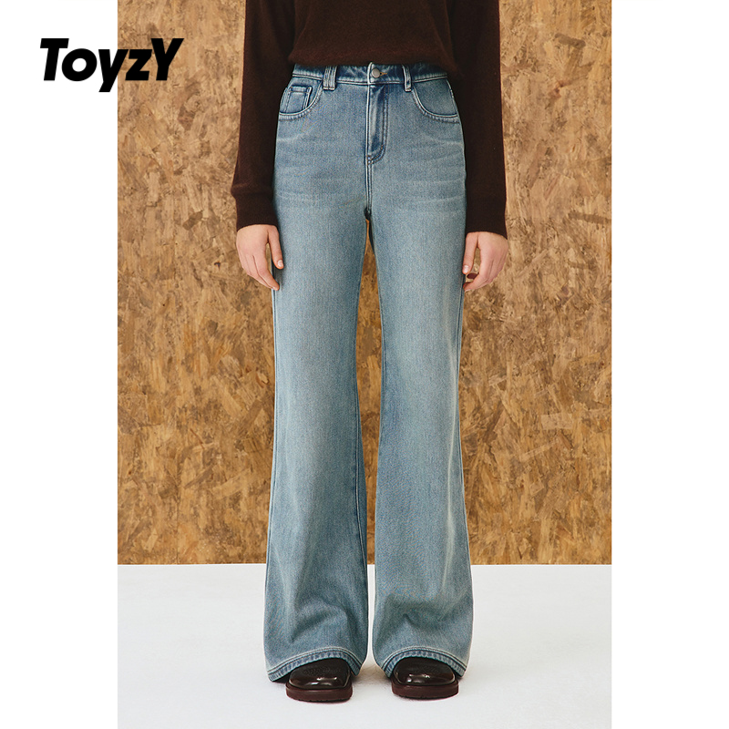 ToyzY复古浅蓝微喇牛仔裤女加绒厚款2025冬新品ZC35520080