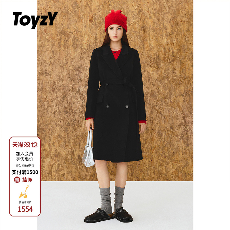 ToyzY 澳洲羊毛山羊绒大衣女西装领毛呢外套2025冬新款ZC35580200