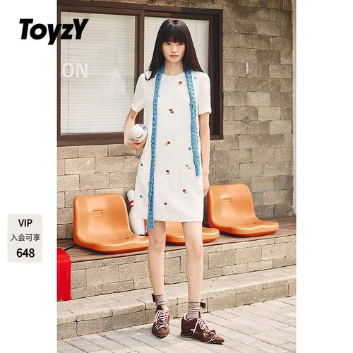 ToyzY彩色串珠三醋酸短袖连衣裙女夏季宽松直筒休闲风ZC35205580