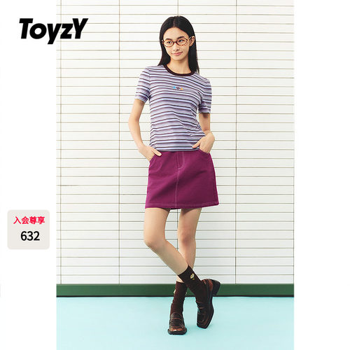ToyzY彩色条纹短袖上衣女正肩T恤瓶子印花夏季2026新款ZC36260410