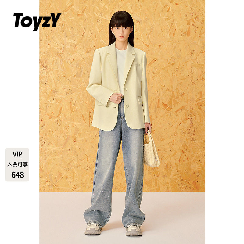 ToyzY奶油黄精纺羊毛西装外套