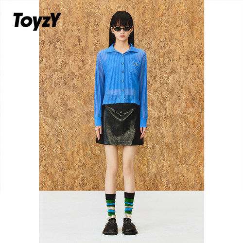 ToyzY2025秋季新款棉质趣味刺绣衬衫式两件套针织开衫ZC35306420