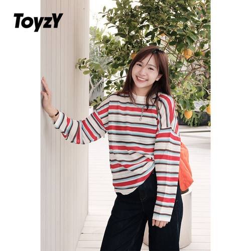 ToyzY慵懒彩色条纹针织衫