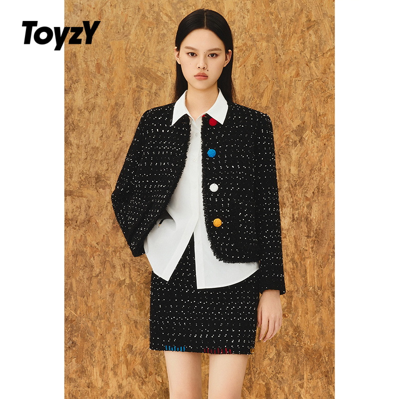 ToyzY 星空花纱彩扣小香风毛呢外套女短款2025冬新款ZC35510140