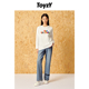 T恤女春秋款 ToyzY 纯棉白色趣味字母宽松圆领长袖 休闲百搭上衣